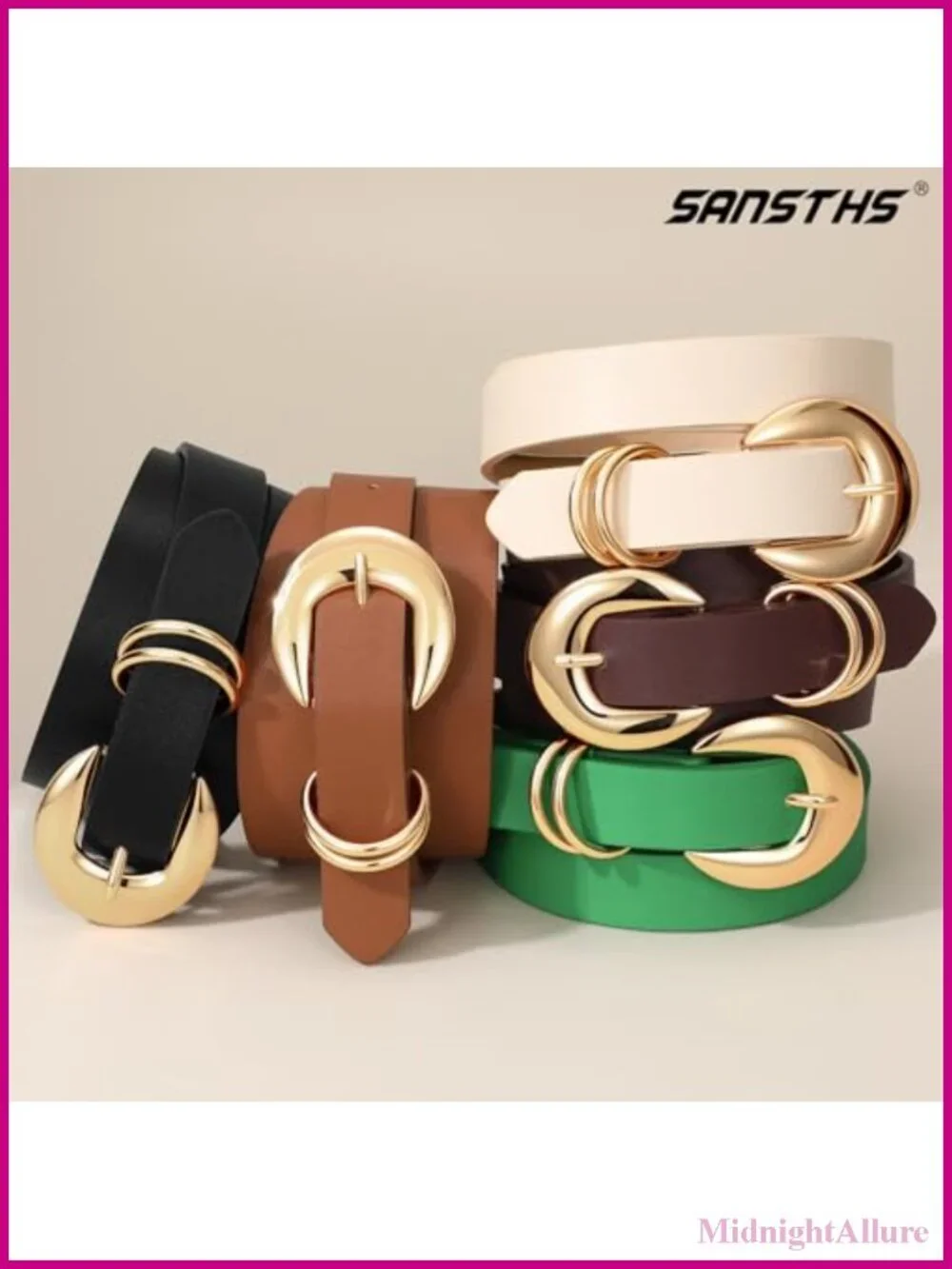 Women Faux Leather Belt Gold Buckle Jeans Pants Casual
